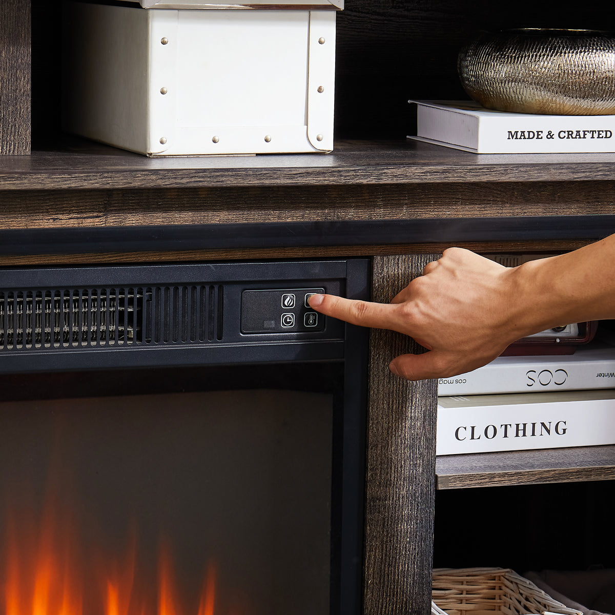 Nøordka Light TV Stand Default 60" Brown Mid Century Modern Entertainment Center &amp; TV Stand with 23" Electric Fireplace