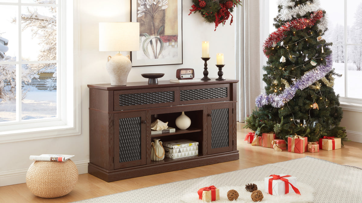 Nøordka Light TV Stand Default 60" Dark Cherry Embossed TV Stand With 23" Fireplace Insert fro TVs up to 65"