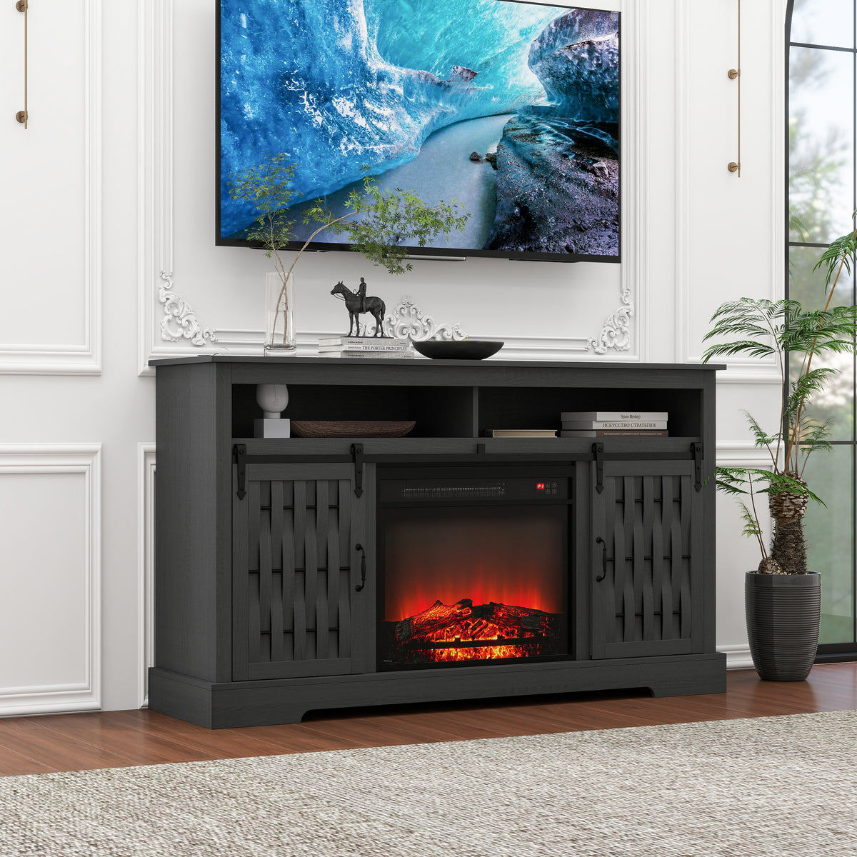 Nøordka Light TV Stand Default 60" Dark Gray Fireplace TV Stand for TVs Up to 65" with 23" Electric Fireplace