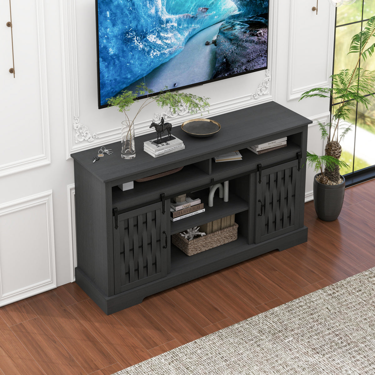 Nøordka Light TV Stand Default 60" Dark Gray Fireplace TV Stand for TVs Up to 65" with 23" Electric Fireplace