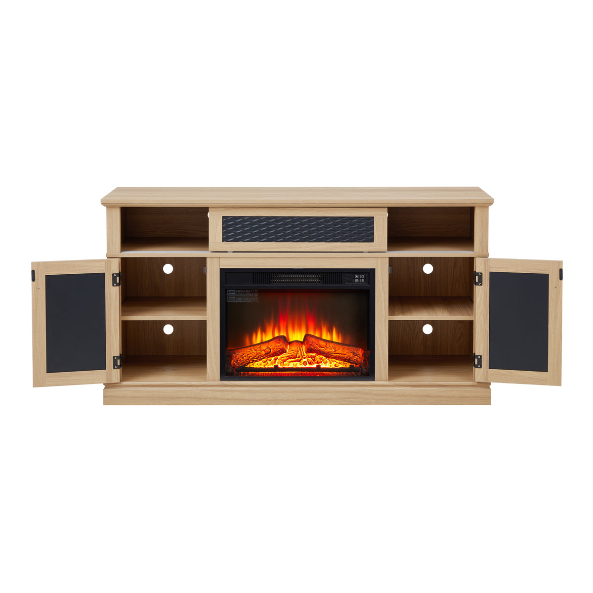Nøordka Light TV Stand Default 60" Light Oak Embossed Pattern TV Stand with 23-inch Fireplace Insert for TVs up to 65"