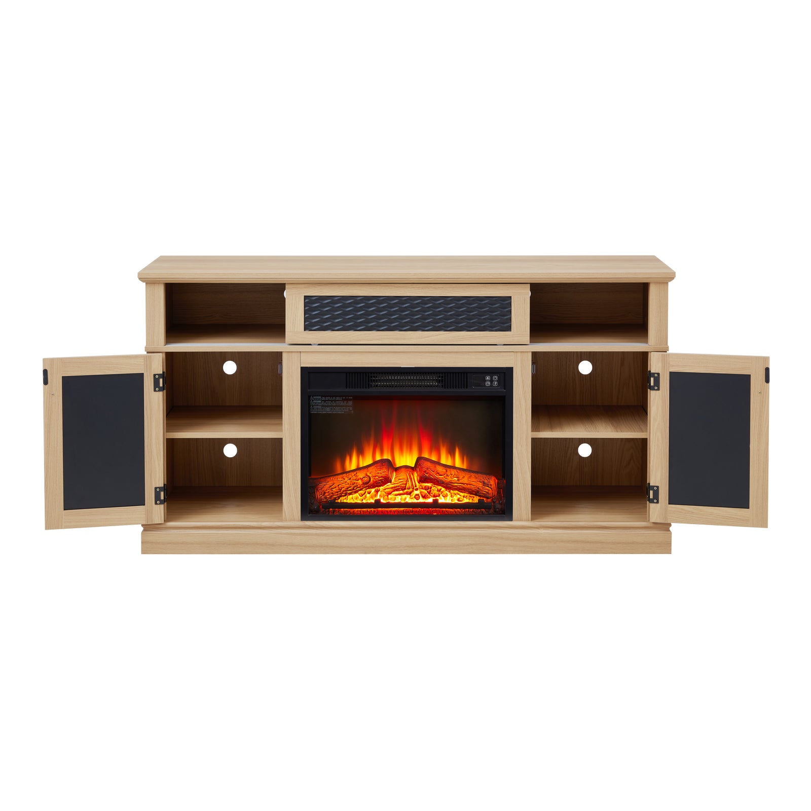 Nøordka Light TV Stand Default 60" Light Oak Embossed Pattern TV Stand with 23-inch Fireplace Insert for TVs up to 65"