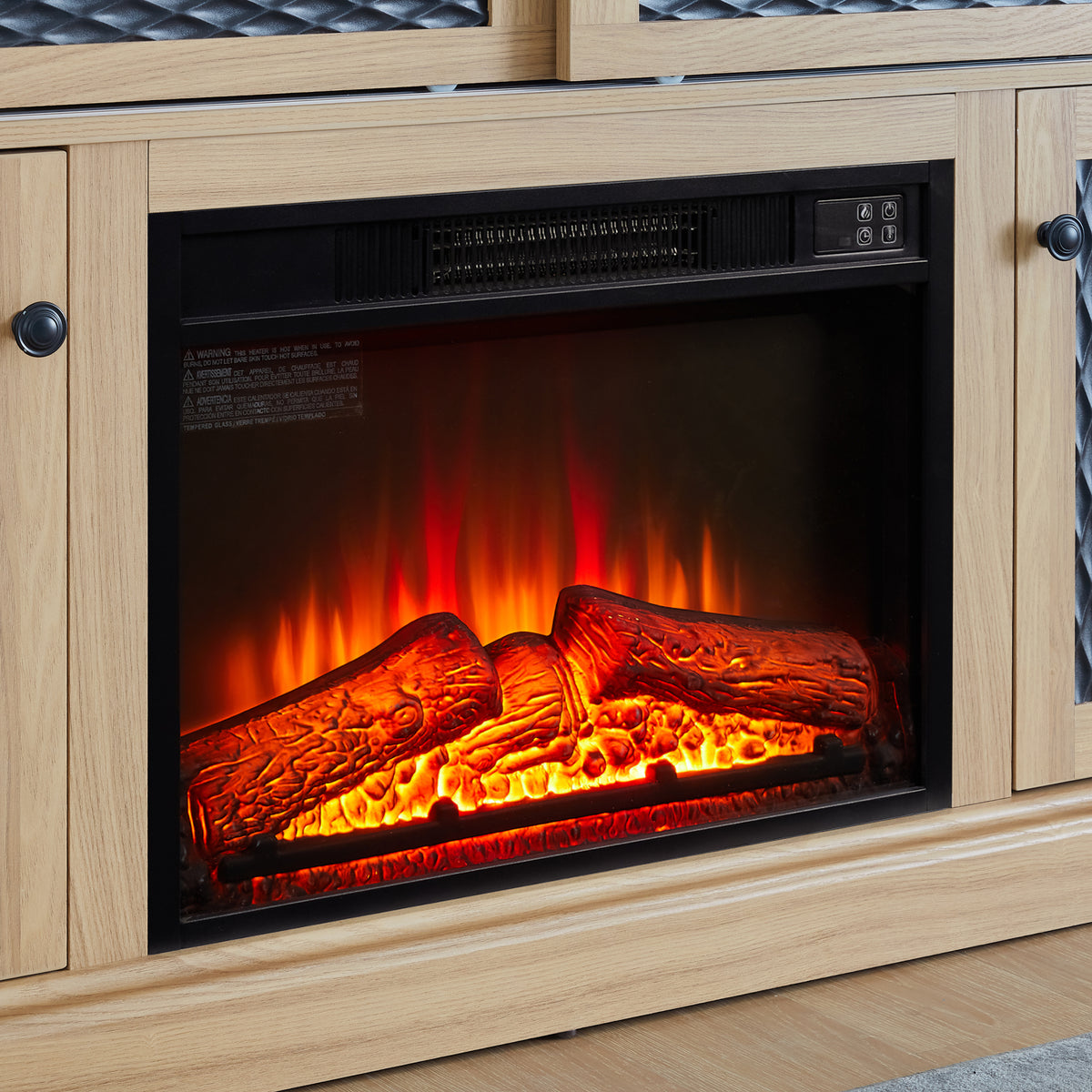 Nøordka Light TV Stand Default 60" Light Oak Embossed Pattern TV Stand with 23-inch Fireplace Insert for TVs up to 65"