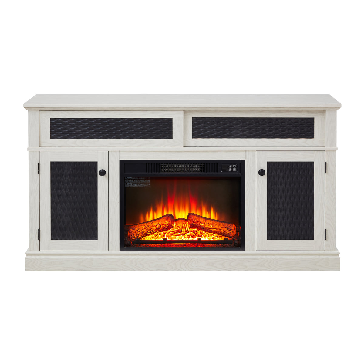Nøordka Light TV Stand Default 60" White Embossed TV Stand with Fireplace Insert for TVs up to 65"