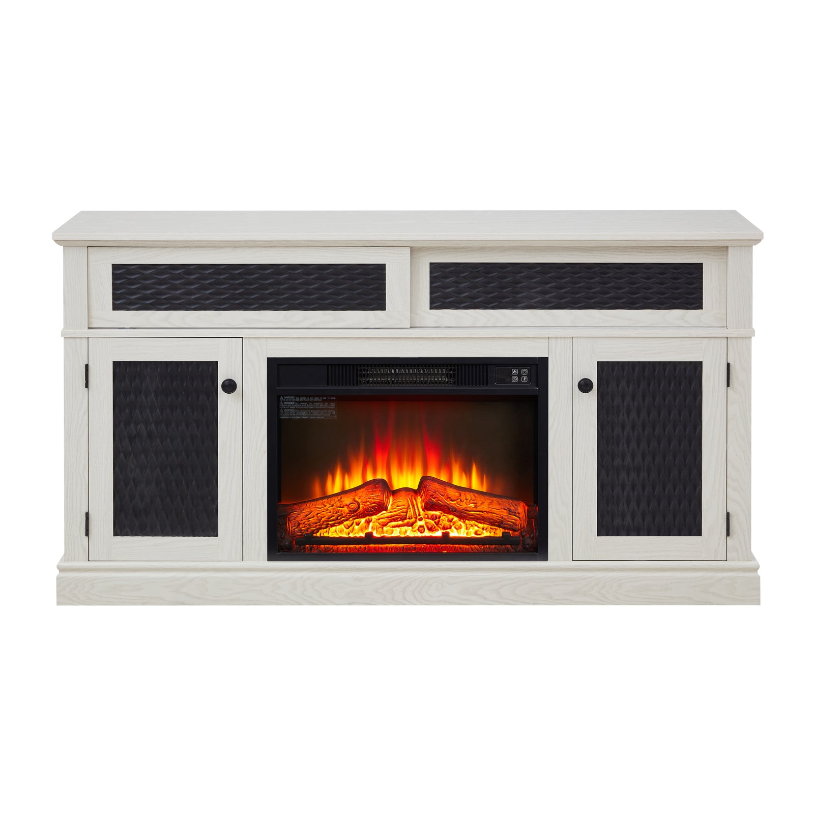 Nøordka Light TV Stand Default 60" White Embossed TV Stand with Fireplace Insert for TVs up to 65"