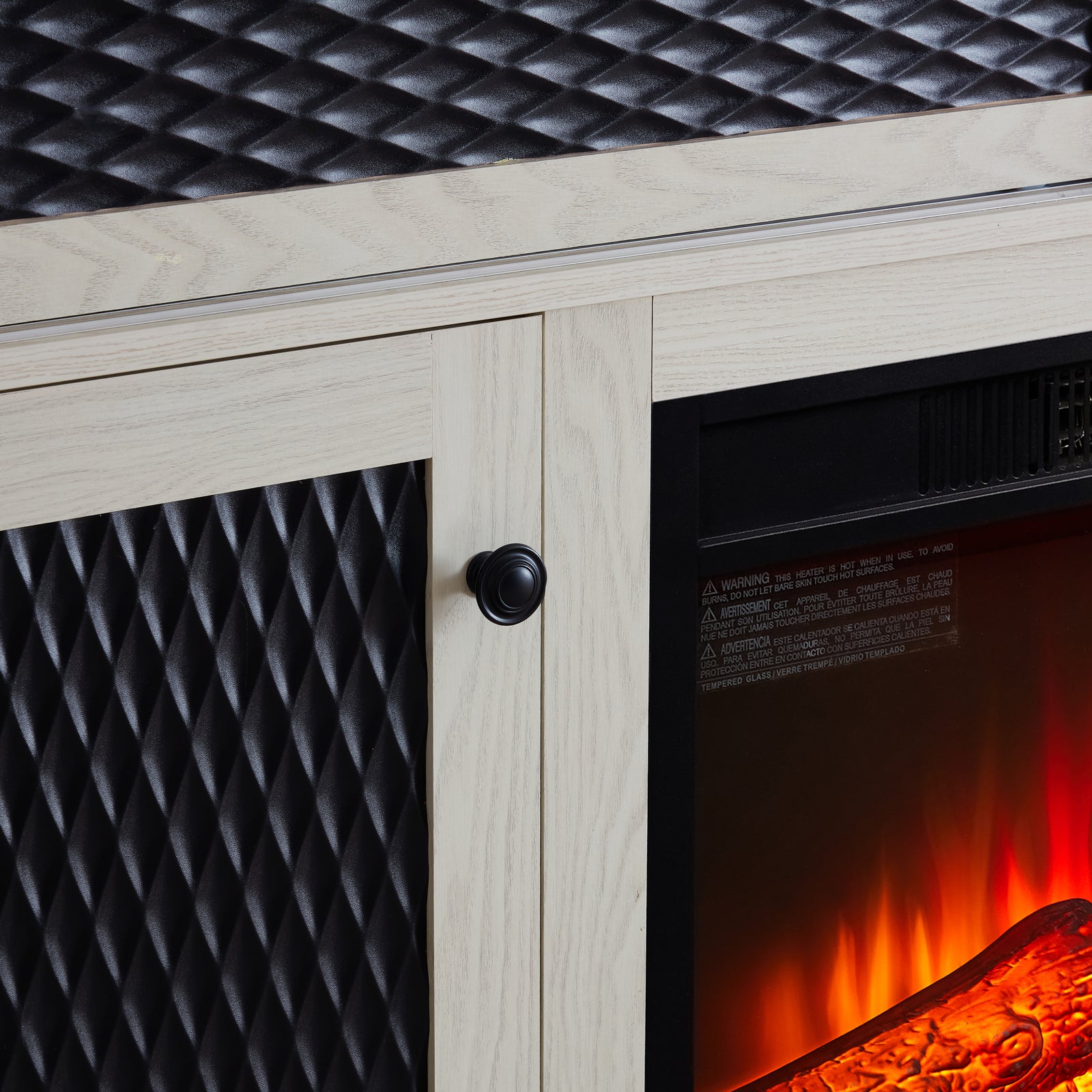 Nøordka Light TV Stand Default 60" White Embossed TV Stand with Fireplace Insert for TVs up to 65"