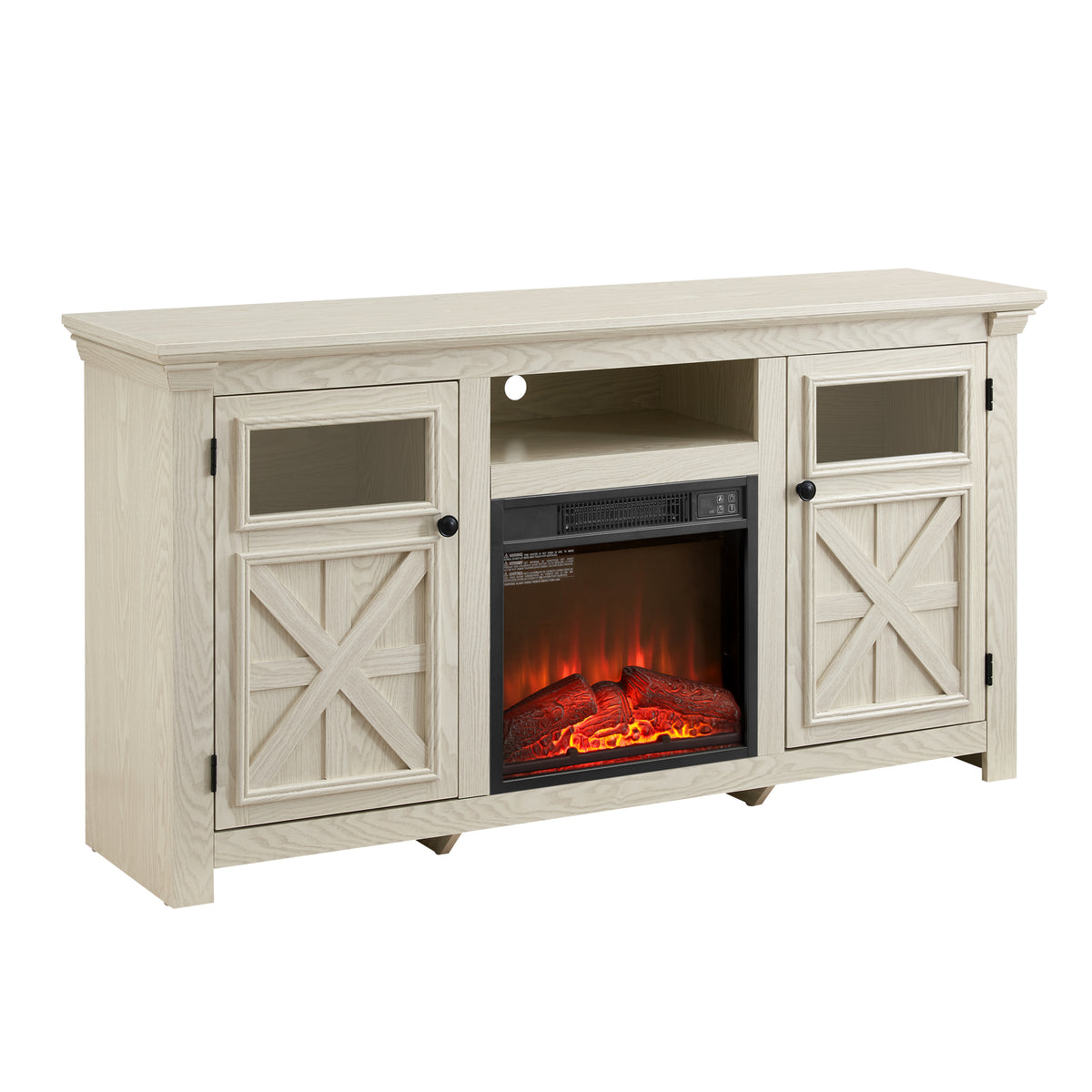 Nøordka Light TV Stand Default 60" White Farmhouse TV Stand with Electric Fireplace for TVs up to 65"