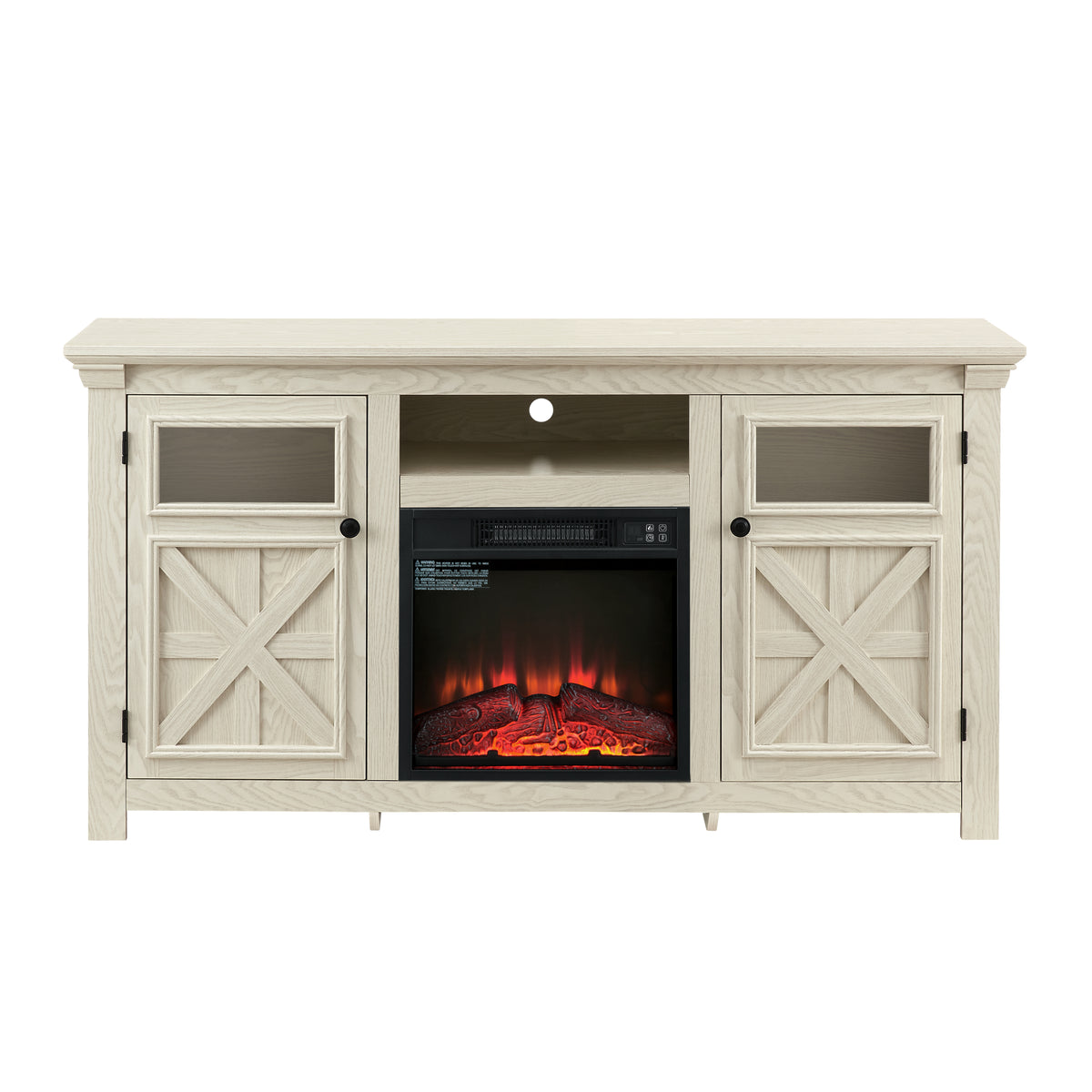 Nøordka Light TV Stand Default 60" White Farmhouse TV Stand with Electric Fireplace for TVs up to 65"