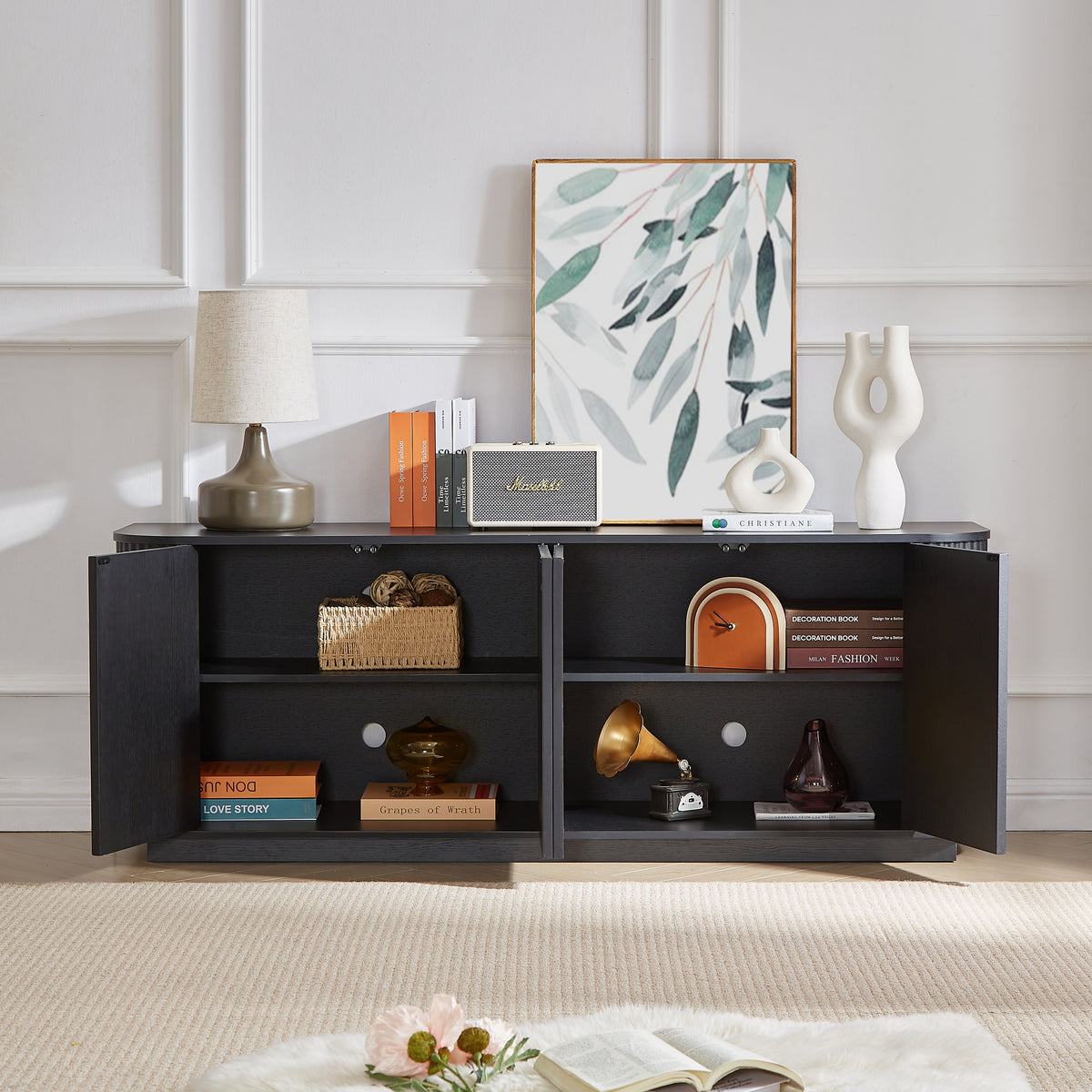 Nøordka Light TV Stand Default 64" Contemporary Wooden TV Stand &amp; Sideboard with Waved Carving
