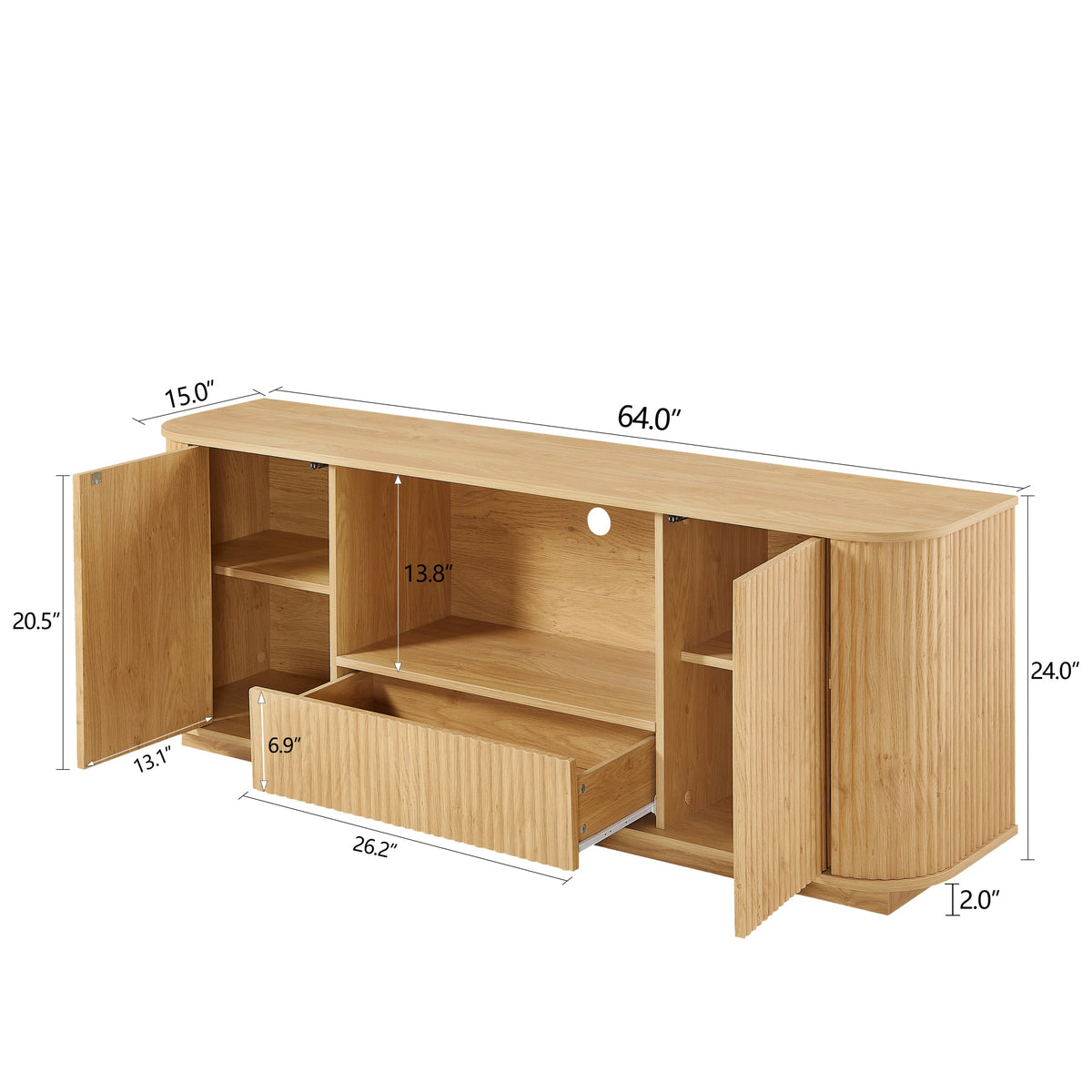 Nøordka Light TV Stand Default 64" Natural Finish Modern Wavy TV Stand with Storage Space