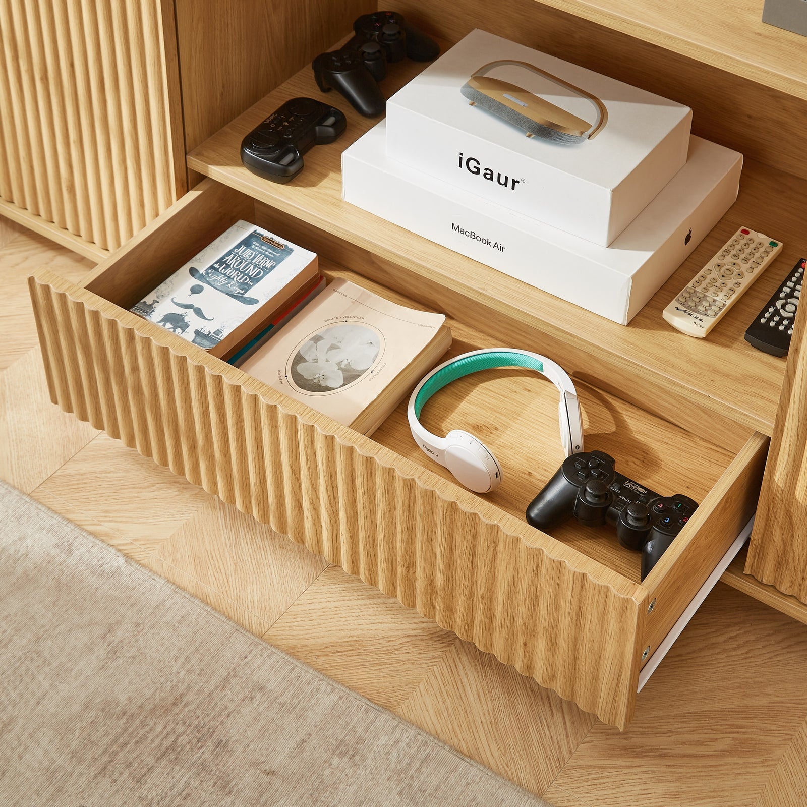 Nøordka Light TV Stand Default 64" Natural Finish Modern Wavy TV Stand with Storage Space