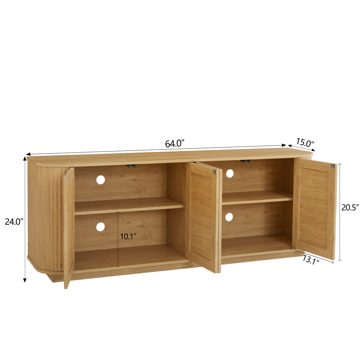 Nøordka Light TV Stand Default 64" Wave Shaped Wood TV Stand with Storage Cabinet &amp; Rattan Doors