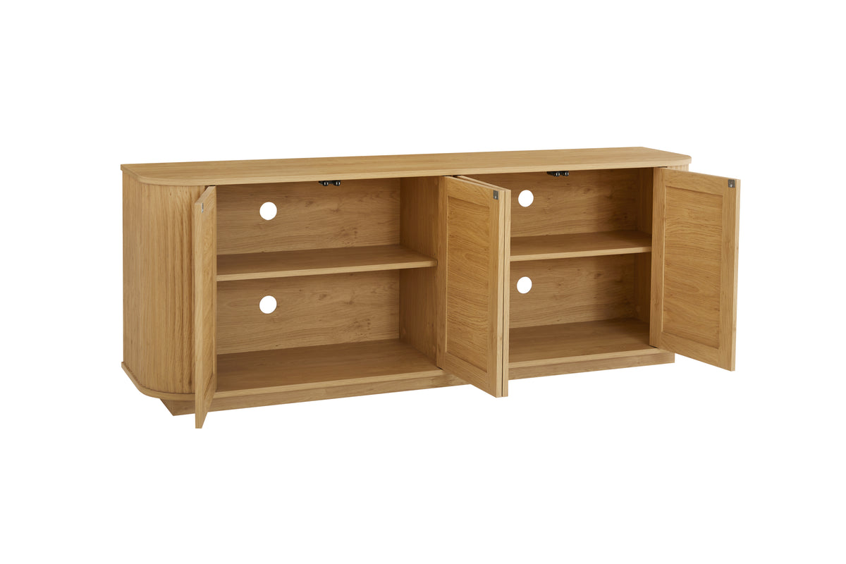 Nøordka Light TV Stand Default 64" Wave Shaped Wood TV Stand with Storage Cabinet &amp; Rattan Doors