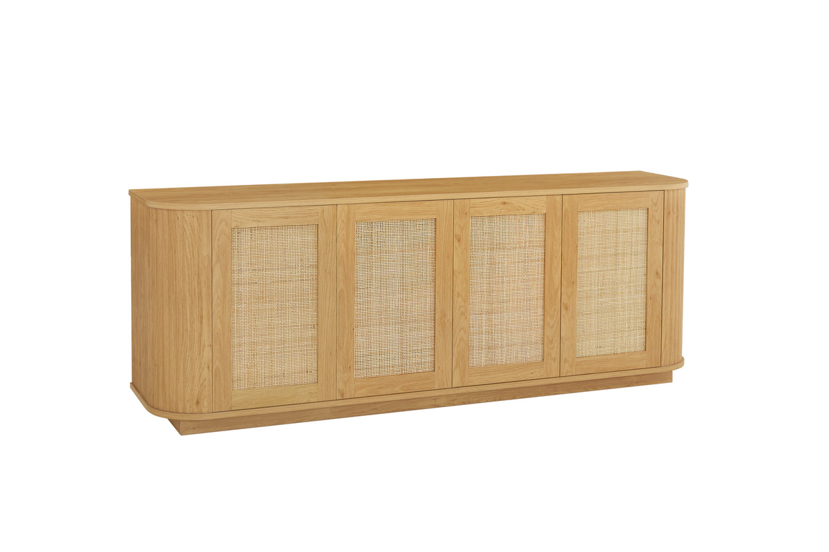 Nøordka Light TV Stand Default 64" Wave Shaped Wood TV Stand with Storage Cabinet &amp; Rattan Doors