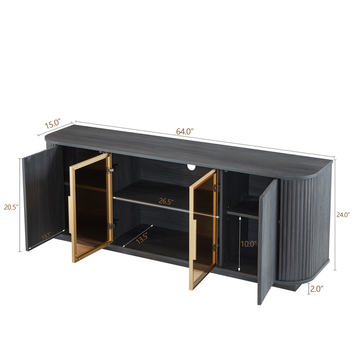 Nøordka Light TV Stand Default 64" Wavy Wooden TV Cabinet &amp; Entertainment Center with Glass Doors