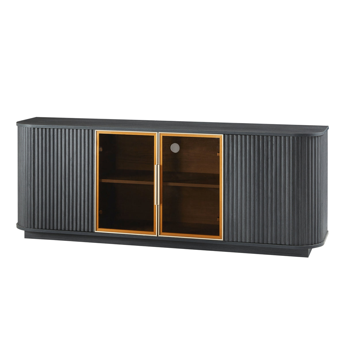Nøordka Light TV Stand Default 64" Wavy Wooden TV Cabinet &amp; Entertainment Center with Glass Doors