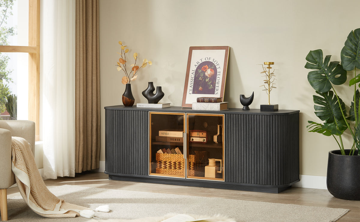 Nøordka Light TV Stand Default 64" Wavy Wooden TV Cabinet &amp; Entertainment Center with Glass Doors