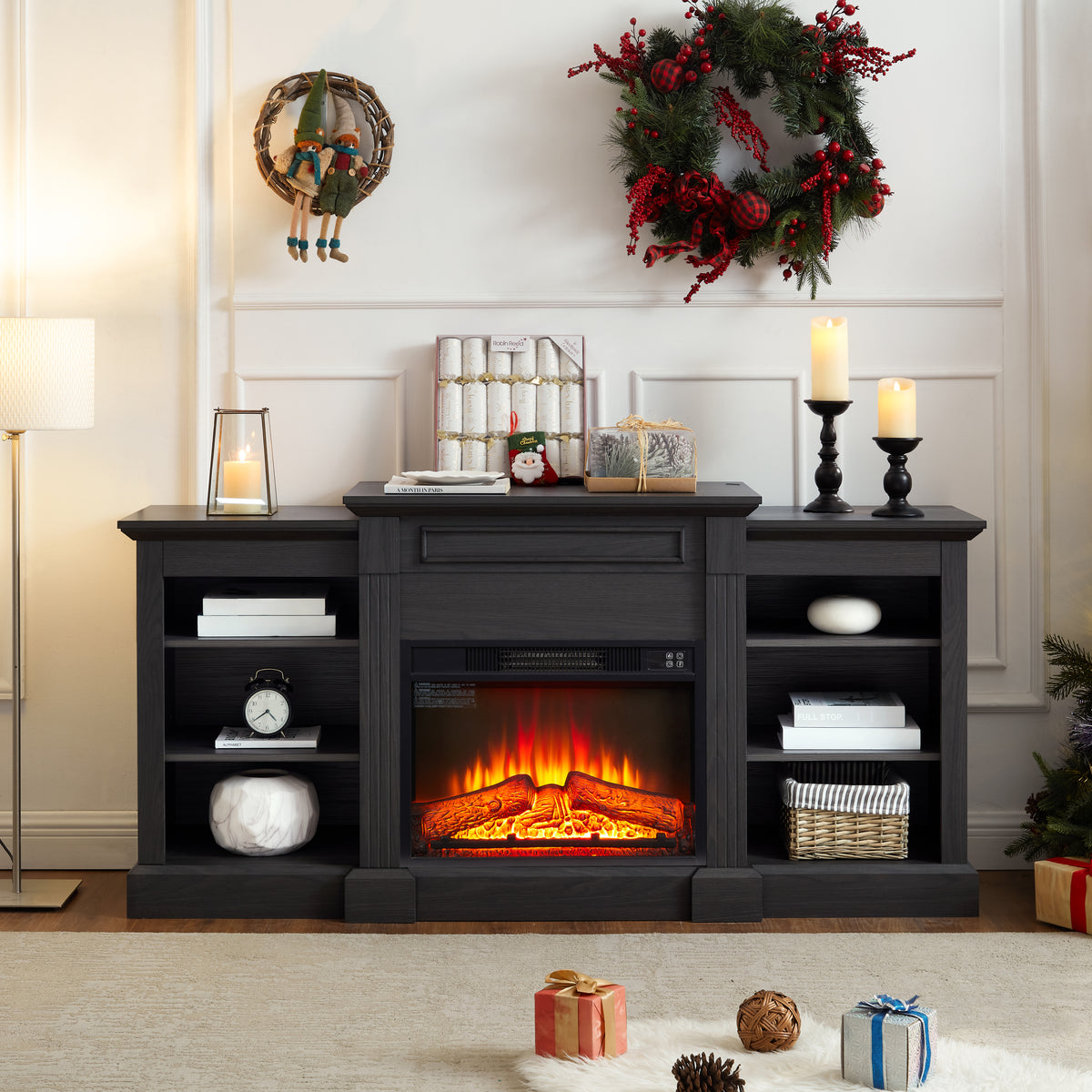 Nøordka Light TV Stand Default 65" Gray TV Stand with Large Cabinet &amp; 23" Electric Fireplace for TVs Up to 70"