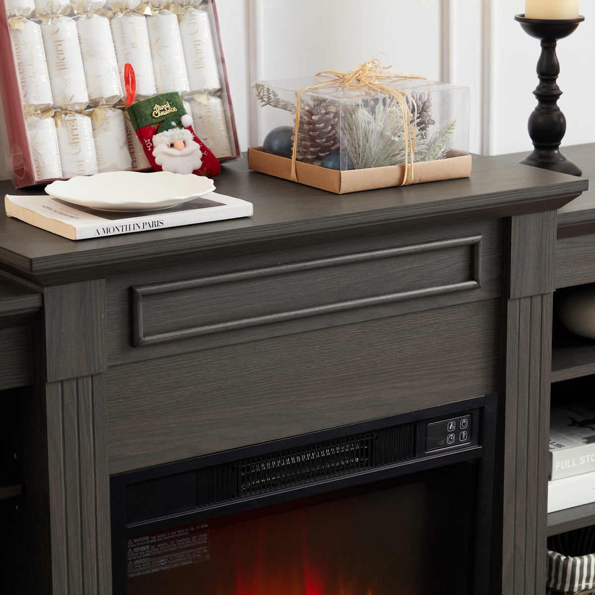 Nøordka Light TV Stand Default 65" Gray TV Stand with Large Cabinet &amp; 23" Electric Fireplace for TVs Up to 70"