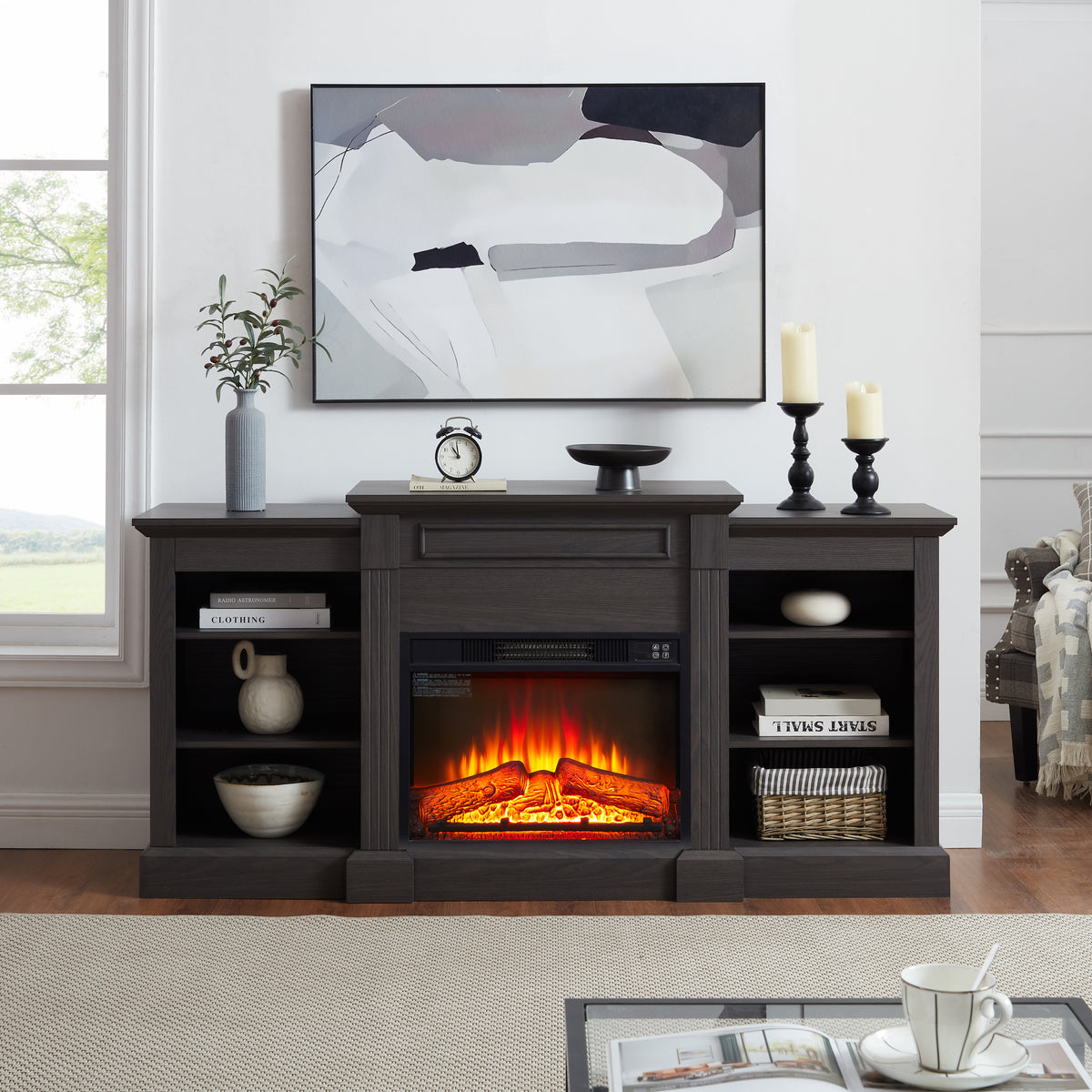 Nøordka Light TV Stand Default 65" Gray TV Stand with Large Cabinet &amp; 23" Electric Fireplace for TVs Up to 70"