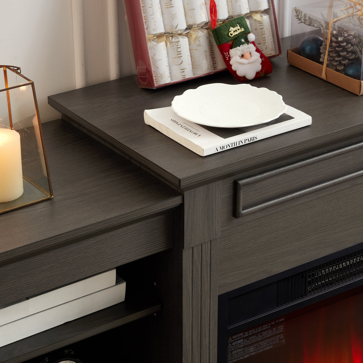 Nøordka Light TV Stand Default 65" Gray TV Stand with Large Cabinet &amp; 23" Electric Fireplace for TVs Up to 70"