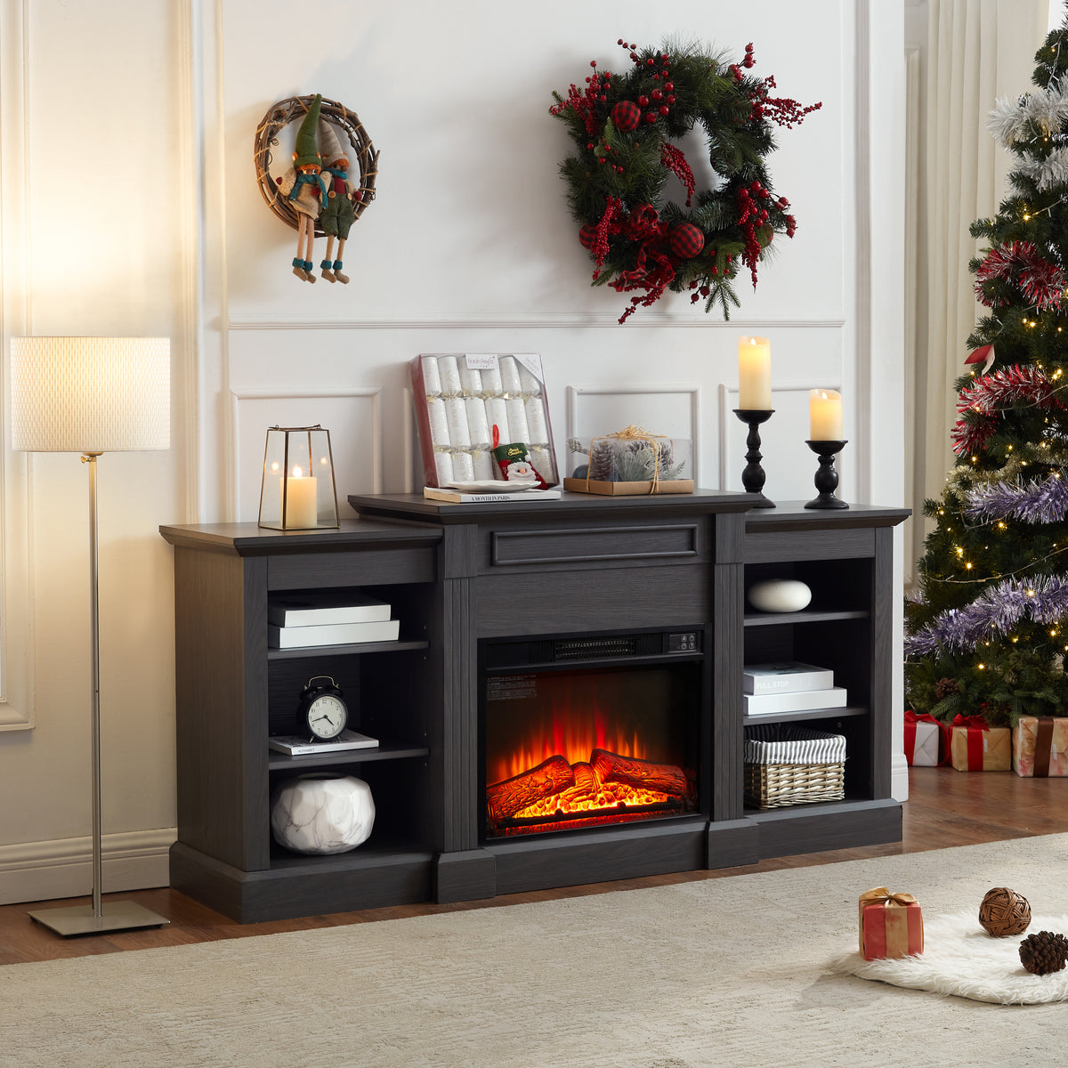 Nøordka Light TV Stand Default 65" Gray TV Stand with Large Cabinet &amp; 23" Electric Fireplace for TVs Up to 70"