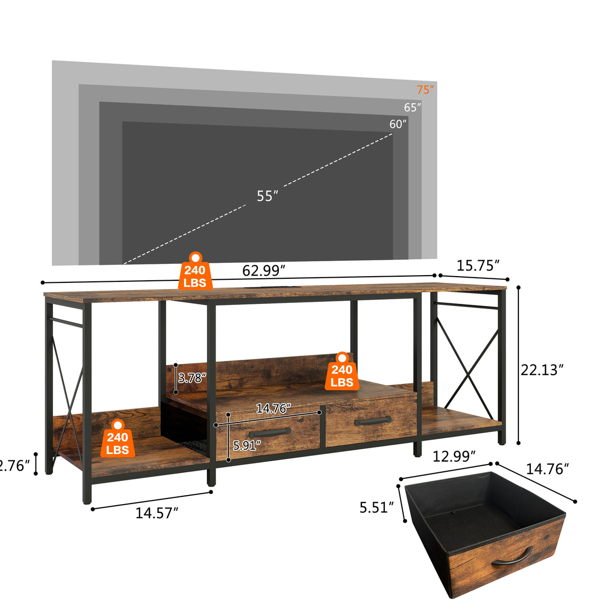 Nøordka Light TV Stand Default 65" Light Brown TV Stand with LED Lighting for TVs up to 75"