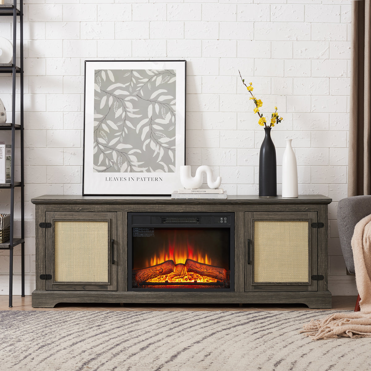 Nøordka Light TV Stand Default 65" Natural Gray Farmhouse Rattan TV Stand for TVs up to 70"