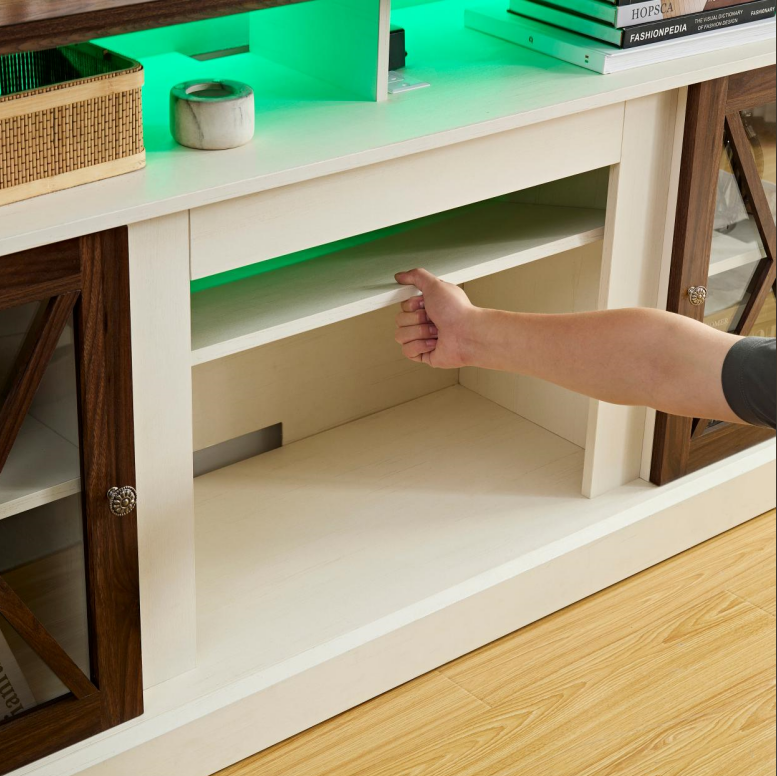 65" Walnut White Farmhouse Style TV Stand with 23" Fireplace for TVs up to 75"