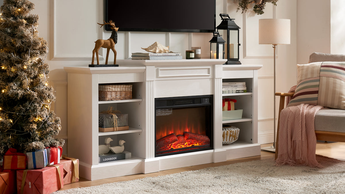 Nøordka Light TV Stand Default 65" White Media Console Table &amp; 23 Inch Fireplace Insert for TV Up to 70 Inches