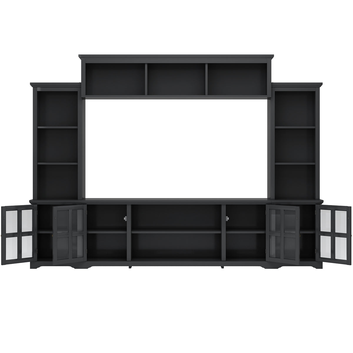 Nøordka Light TV Stand Default 66" Black TV Stand Wall Unit with Particle Board &amp; Tempered Glass