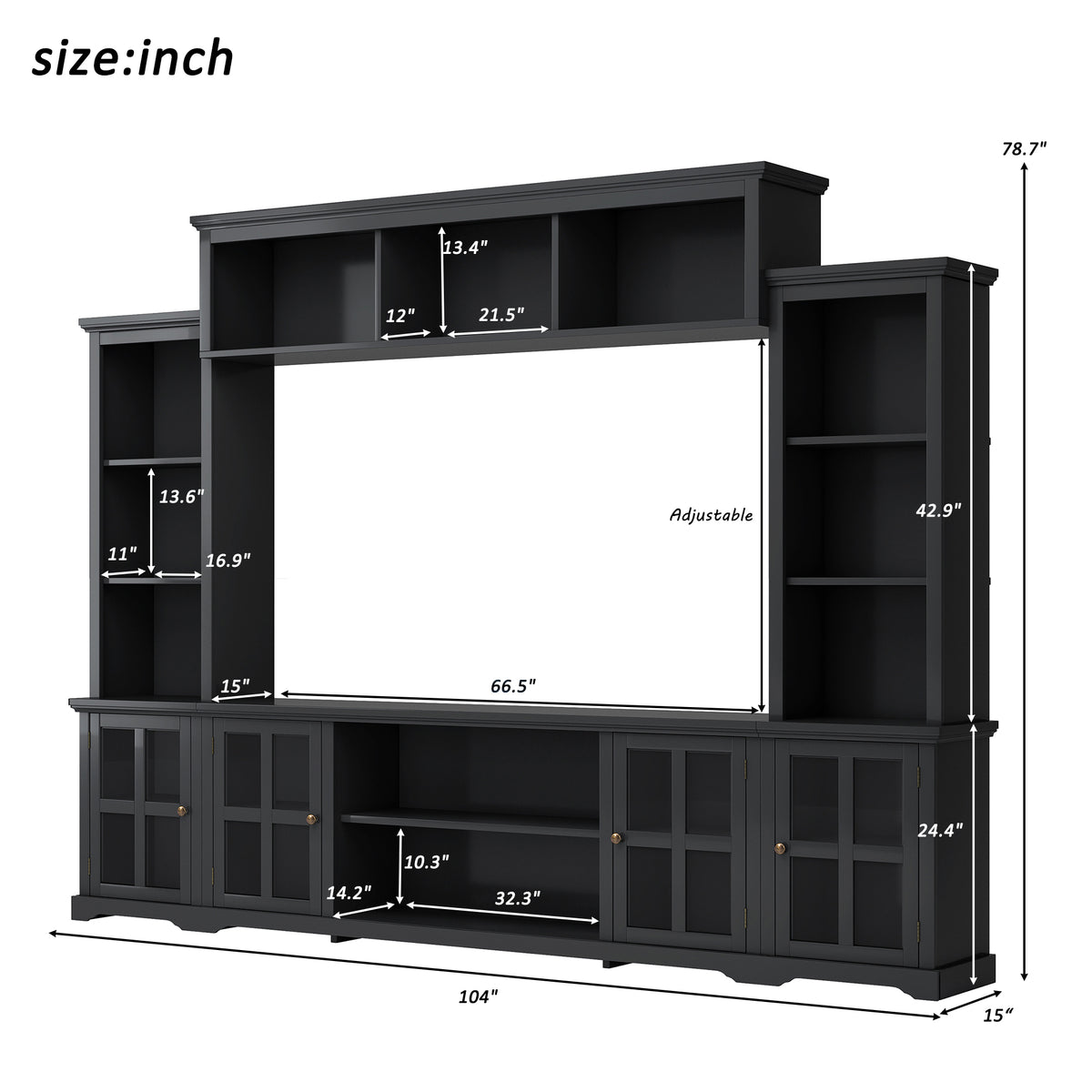 Nøordka Light TV Stand Default 66" Black TV Stand Wall Unit with Particle Board &amp; Tempered Glass