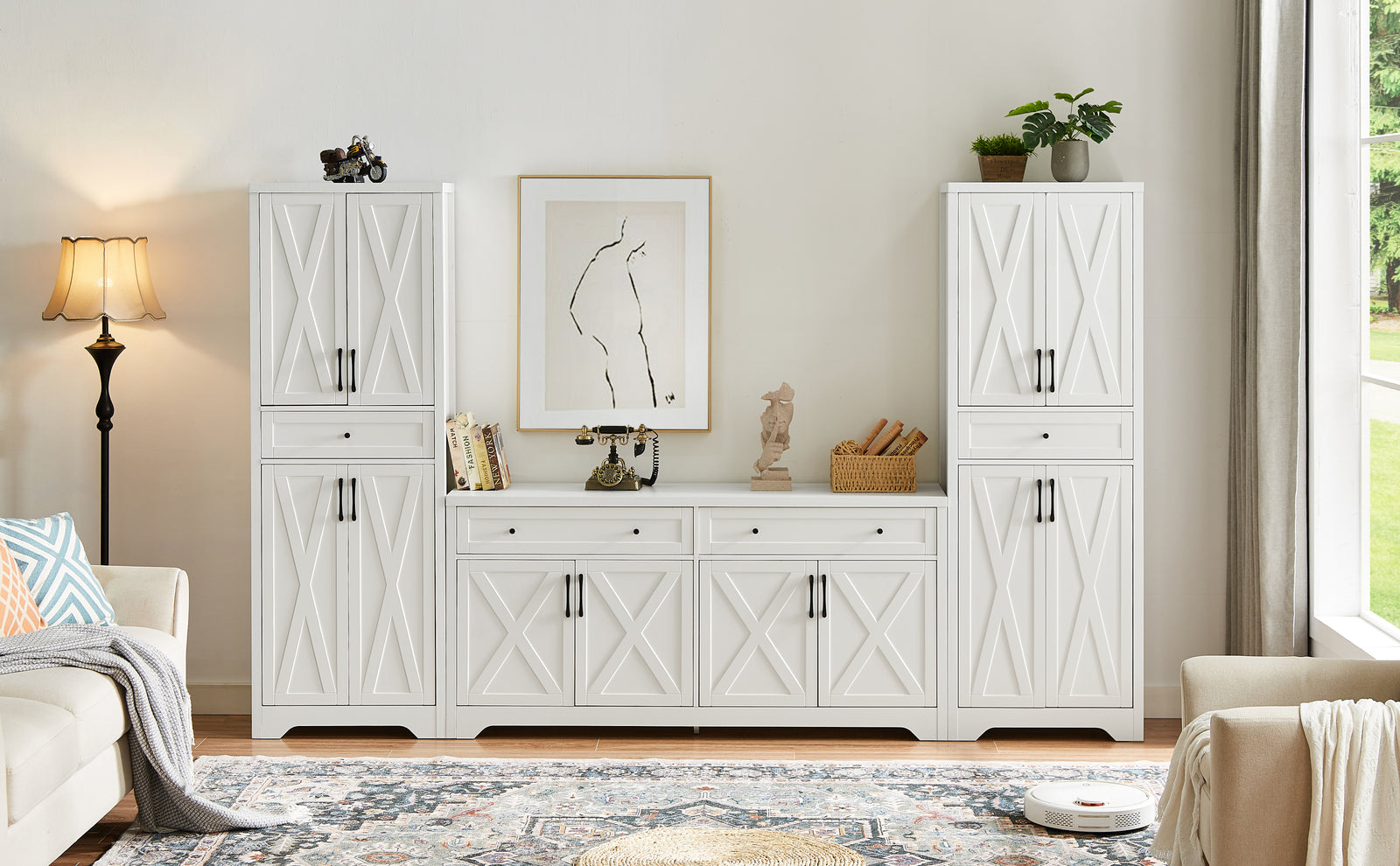 Nøordka Light TV Stand Default 66" White Multifunctional TV Cabinet Combination Wall Unit