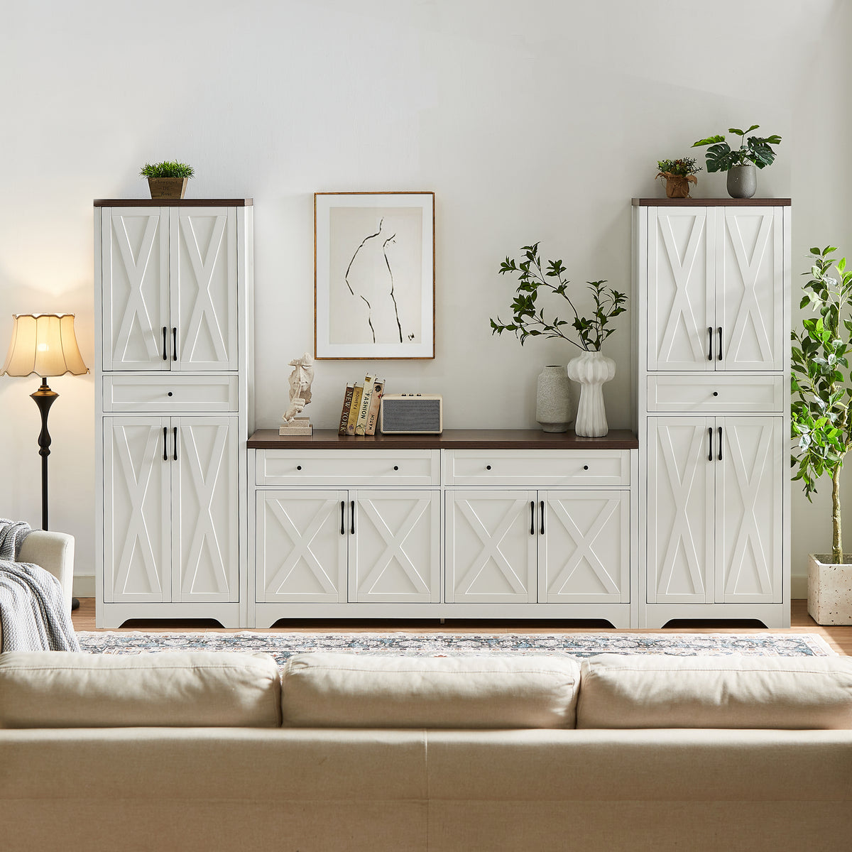 Nøordka Light TV Stand Default 66" White Multifunctional TV Cabinet Combination Wall Unit for TVs up to 69"