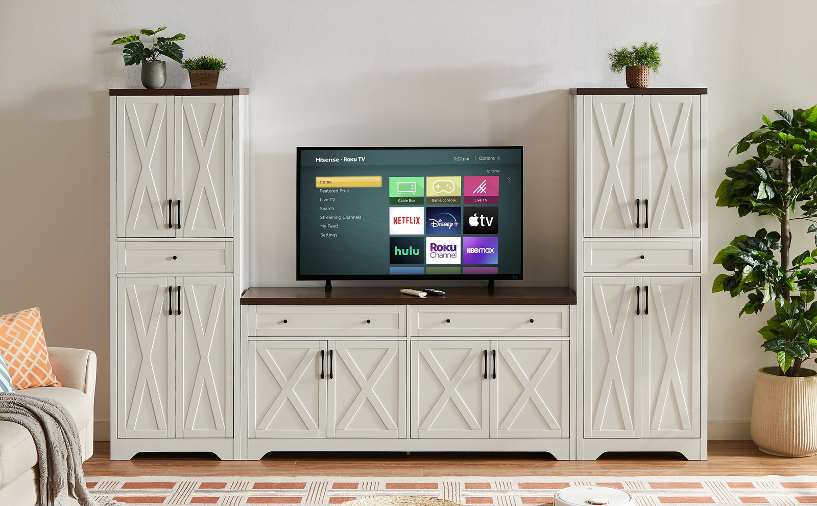 Nøordka Light TV Stand Default 66" White Multifunctional TV Cabinet Combination Wall Unit for TVs up to 69"