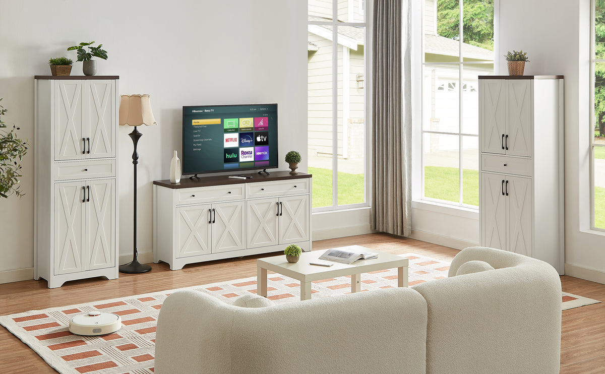 Nøordka Light TV Stand Default 66" White Multifunctional TV Cabinet Combination Wall Unit for TVs up to 70"