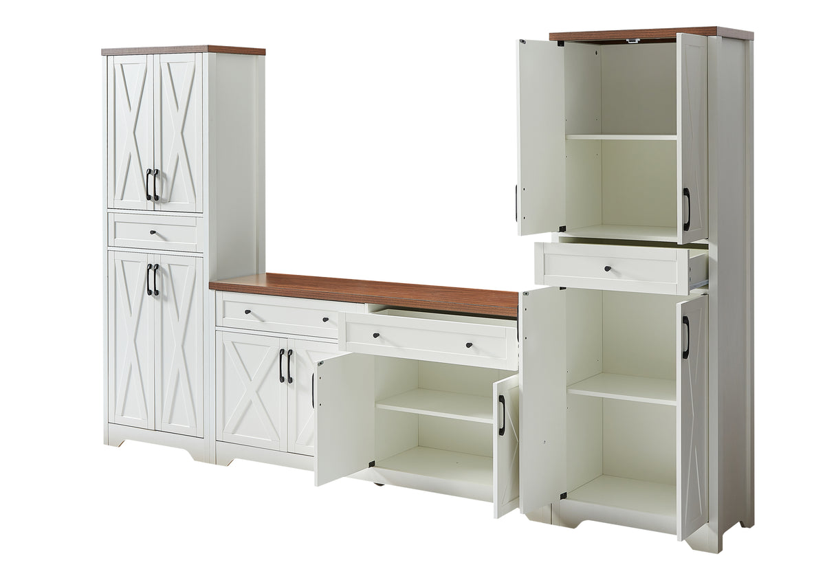 Nøordka Light TV Stand Default 66" White Multifunctional TV Cabinet Combination Wall Unit for TVs up to 70"