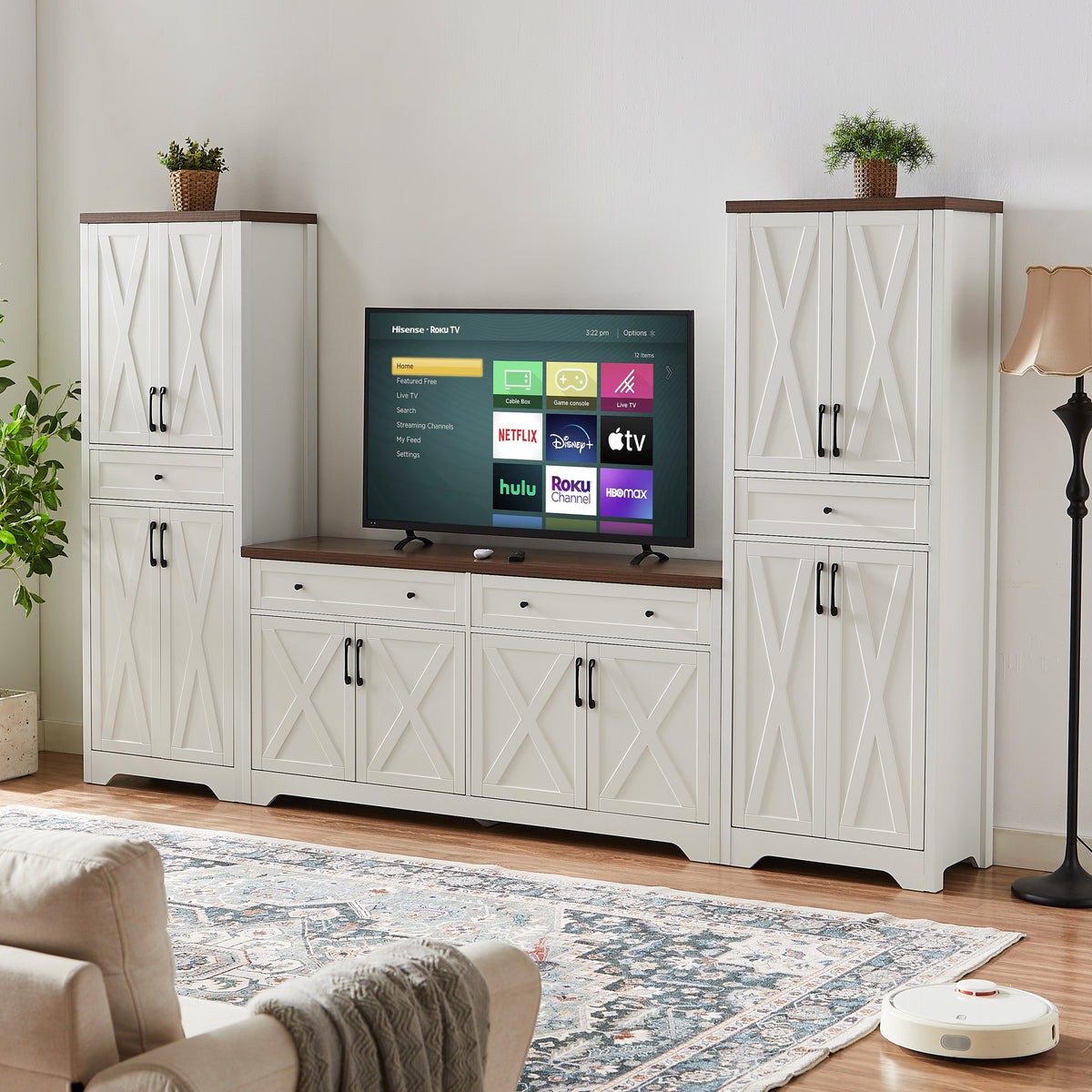 Nøordka Light TV Stand Default 66" White Multifunctional TV Cabinet Combination Wall Unit for TVs up to 70"