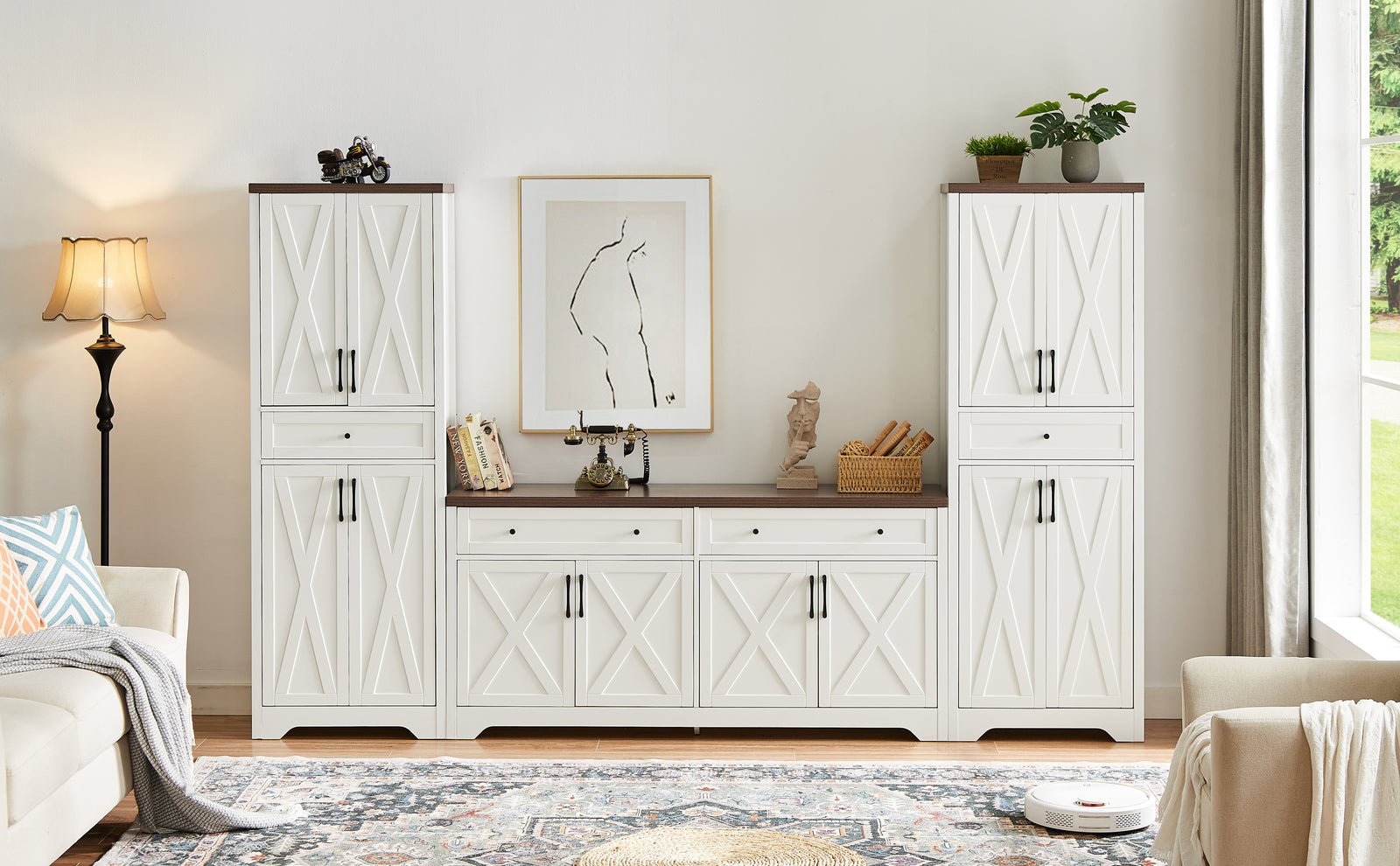 Nøordka Light TV Stand Default 66" White Multifunctional TV Cabinet Combination Wall Unit for TVs up to 70"