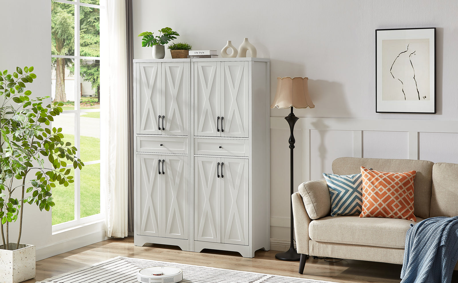 Nøordka Light TV Stand Default 66" White Multifunctional TV Stand & Cabinet Combination Wall Unit