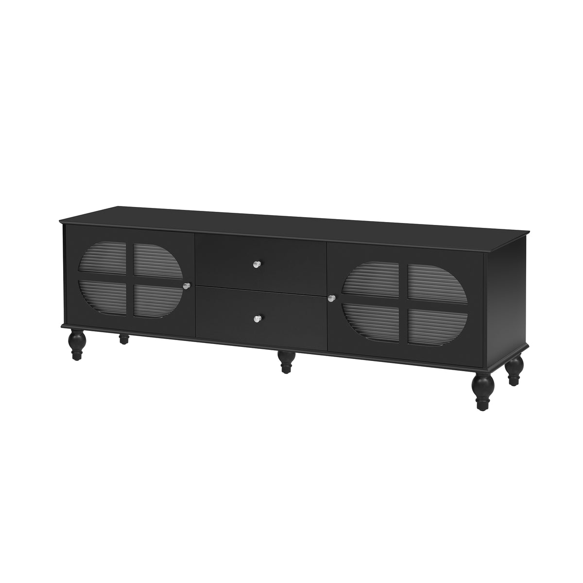 Nøordka Light TV Stand Default 70" Black Mid Century Modern TV Stand for TVs up to 75" with Fluted Glass