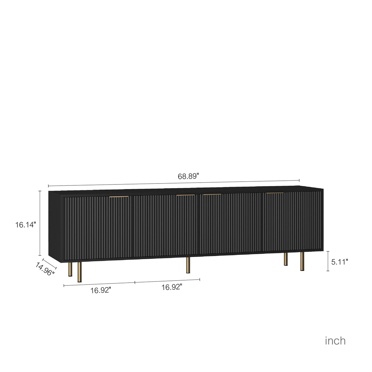 Nøordka Light TV Stand Default 70" Black Mid Century Modern TV Stand with Fluted &amp; Gold Accents for TVs up to 70"