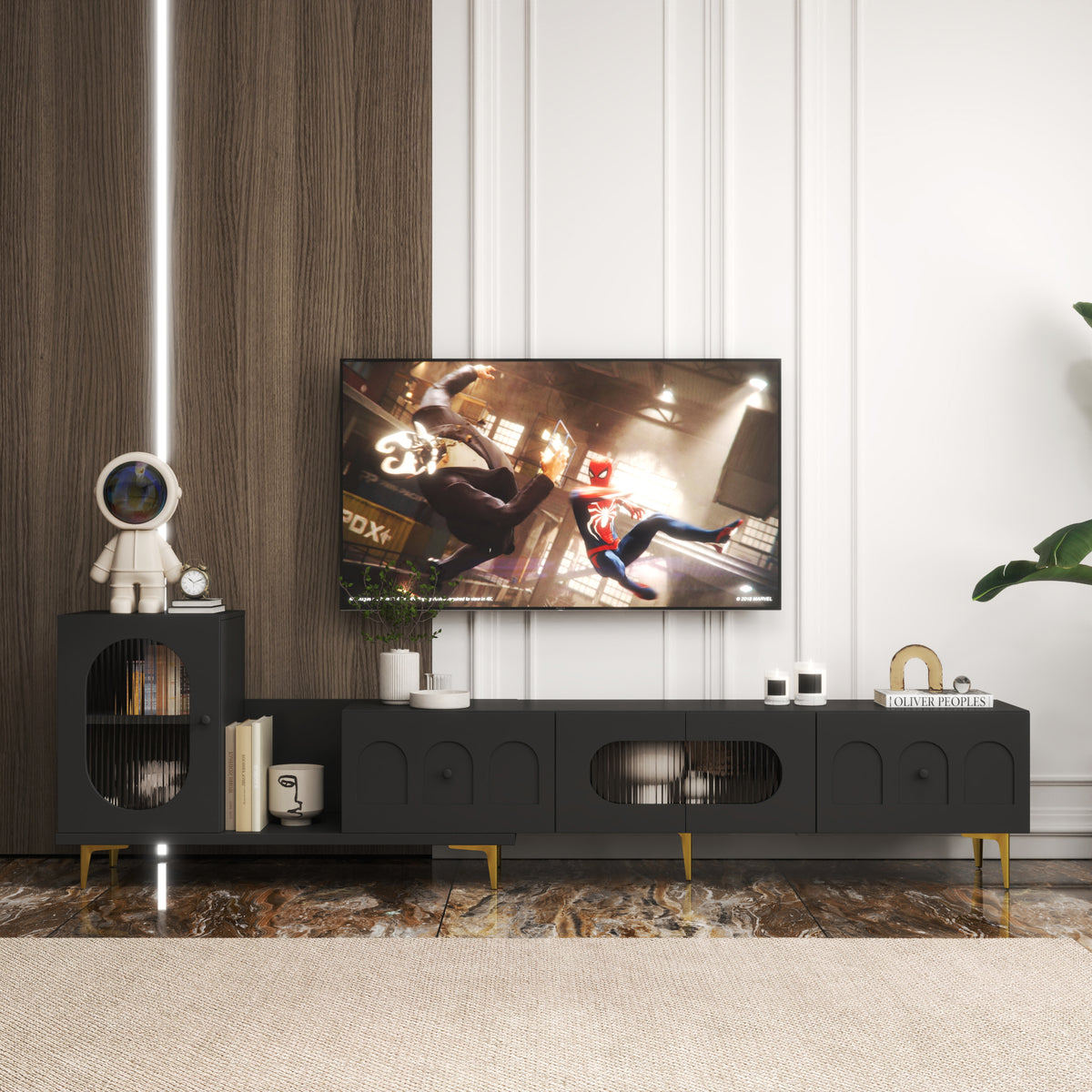 Nøordka Light TV Stand Default 70" Black Wood Extendable TV Stand &amp; Entertainment Center for TVs up to 70"