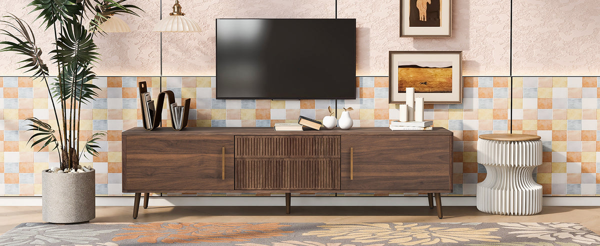 Nøordka Light TV Stand Default 70" Solid Wood Walnut Mid Century Modern TV Stand for TVs up to 80"