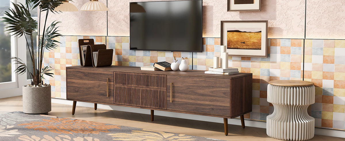 Nøordka Light TV Stand Default 70" Solid Wood Walnut Mid Century Modern TV Stand for TVs up to 80"