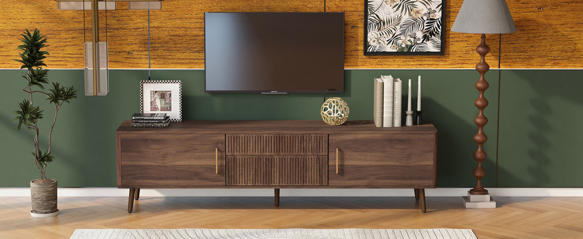 Nøordka Light TV Stand Default 70" Solid Wood Walnut Mid Century Modern TV Stand for TVs up to 80"