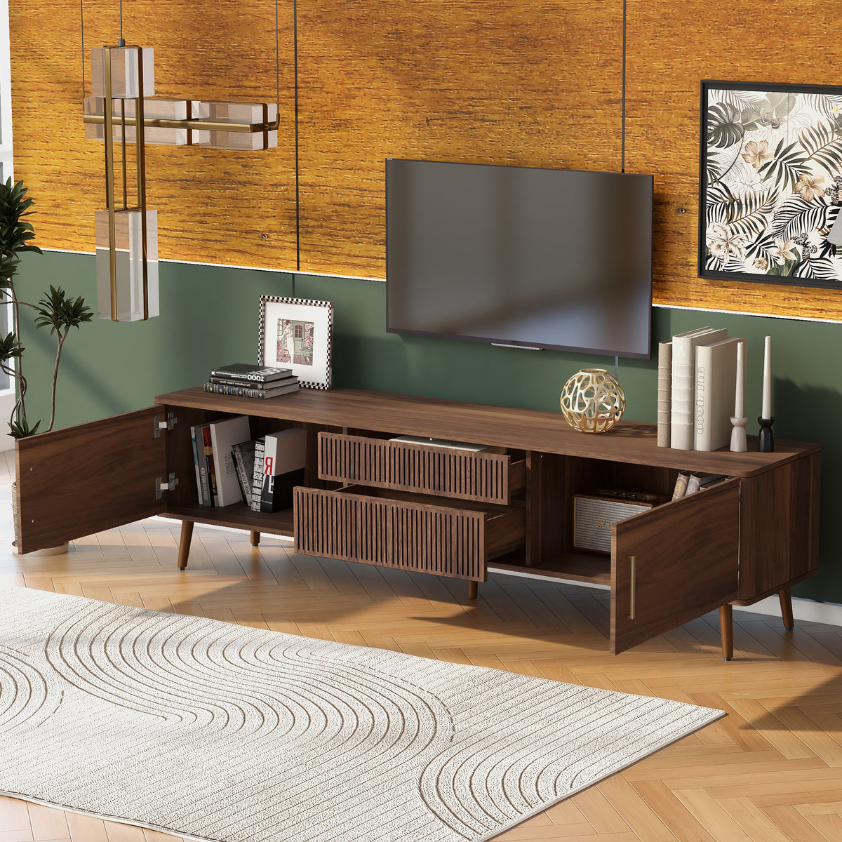 Nøordka Light TV Stand Default 70" Solid Wood Walnut Mid Century Modern TV Stand for TVs up to 80"