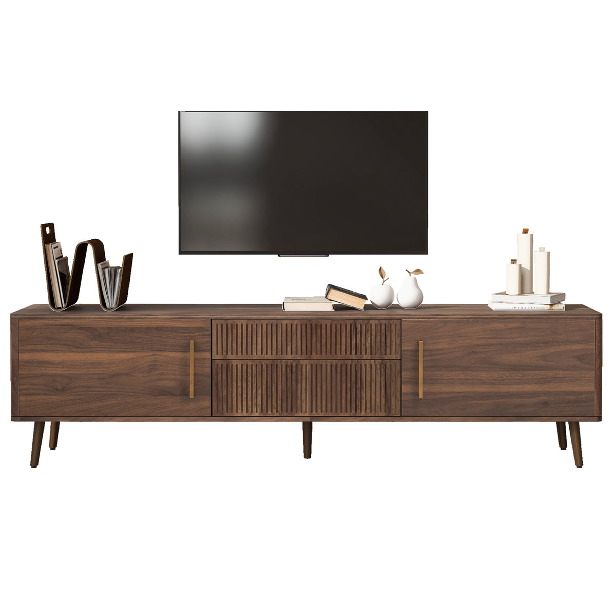 Nøordka Light TV Stand Default 70" Solid Wood Walnut Mid Century Modern TV Stand for TVs up to 80"