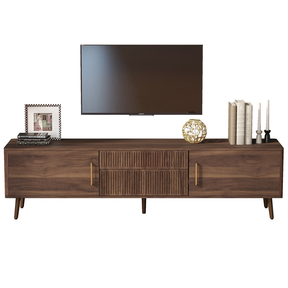 Nøordka Light TV Stand Default 70" Solid Wood Walnut Mid Century Modern TV Stand for TVs up to 80"