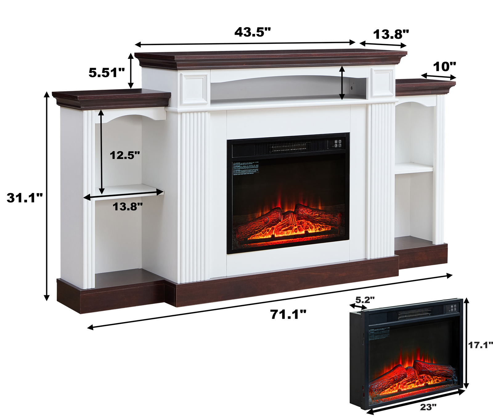Nøordka Light TV Stand Default 70" White Cherry Electric Fireplace TV Stand for 70" TVs with 23" Mantel & Remote Control
